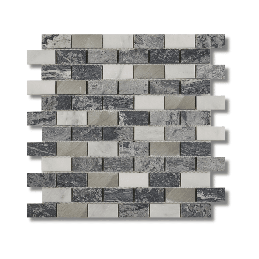 Castell Grey Stone & Metal Mix Brick Mosaic Tiles