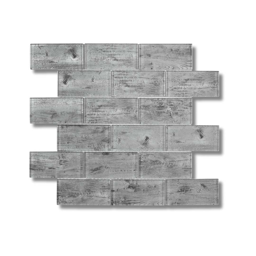 Horizon Silver Wood Effect Glass Brick Mosaic Tiles