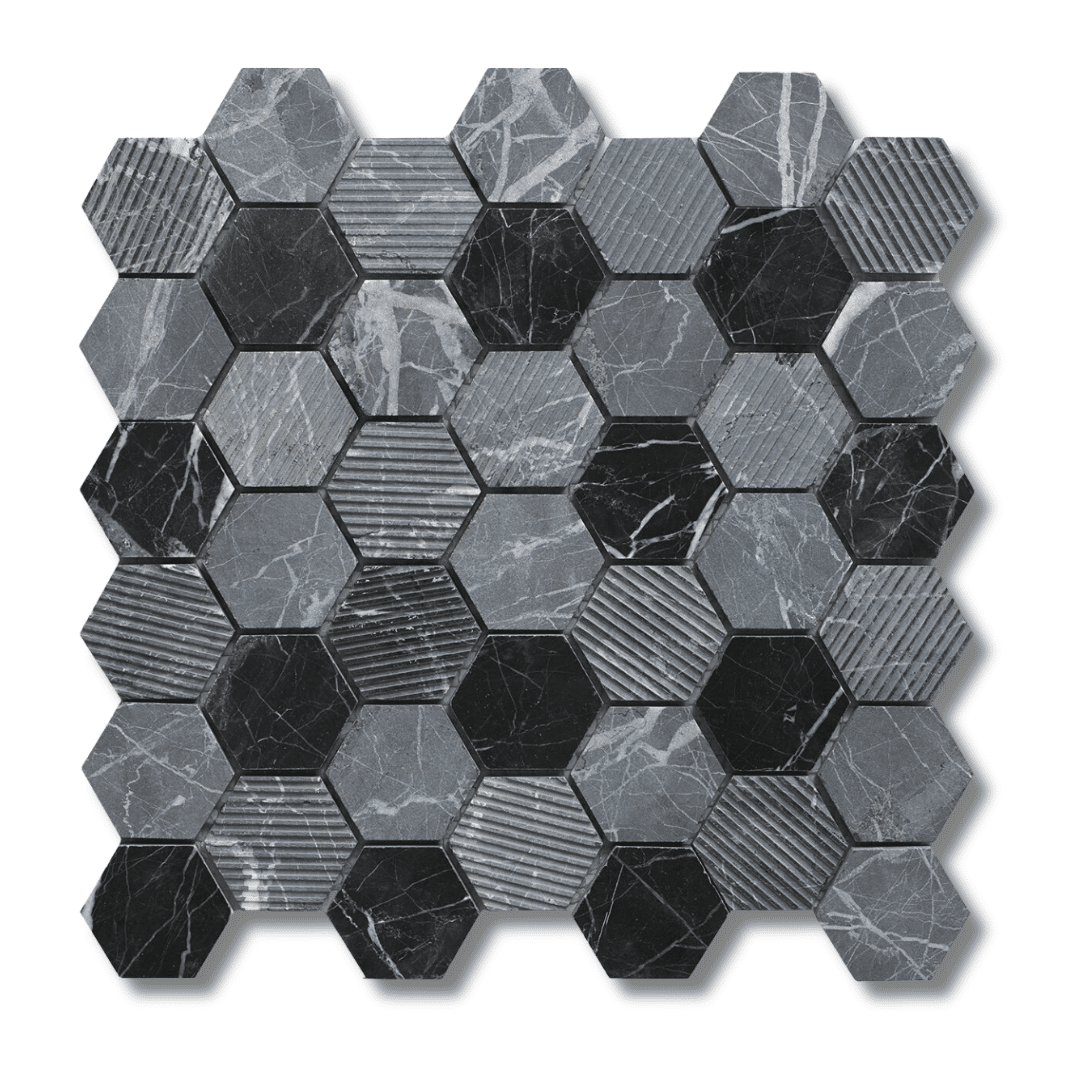 Midnight Stone Hexagon Marble Mosaic Tiles
