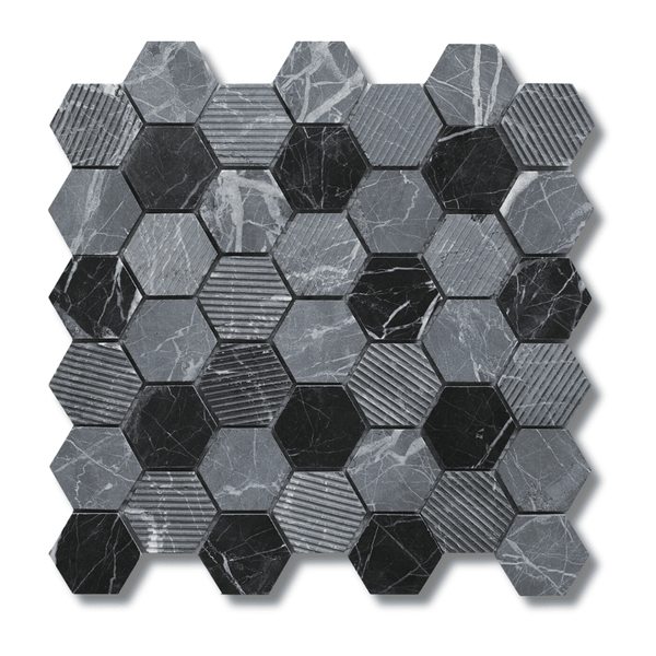 Midnight Stone Hexagon Marble Mosaic Tiles