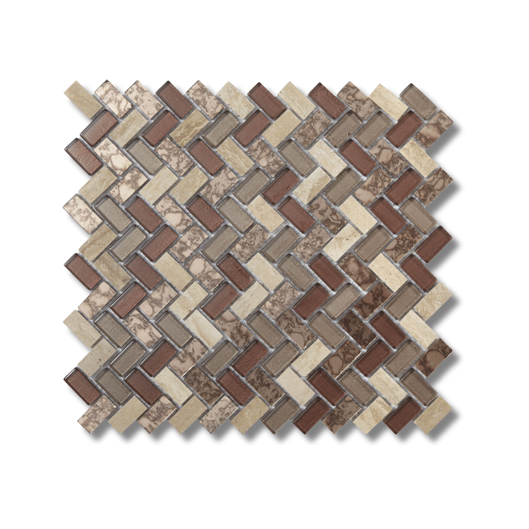 Pence Copper Herringbone Glass & Stone Mosaic Tiles