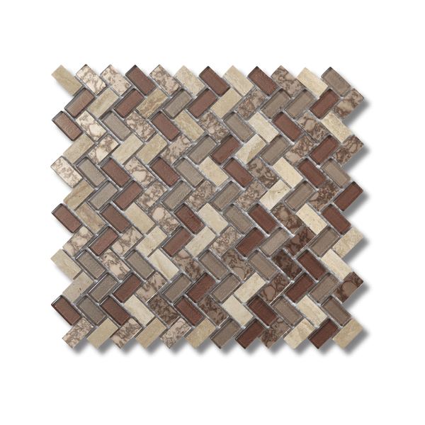 Pence Copper Herringbone Glass & Stone Mosaic Tiles