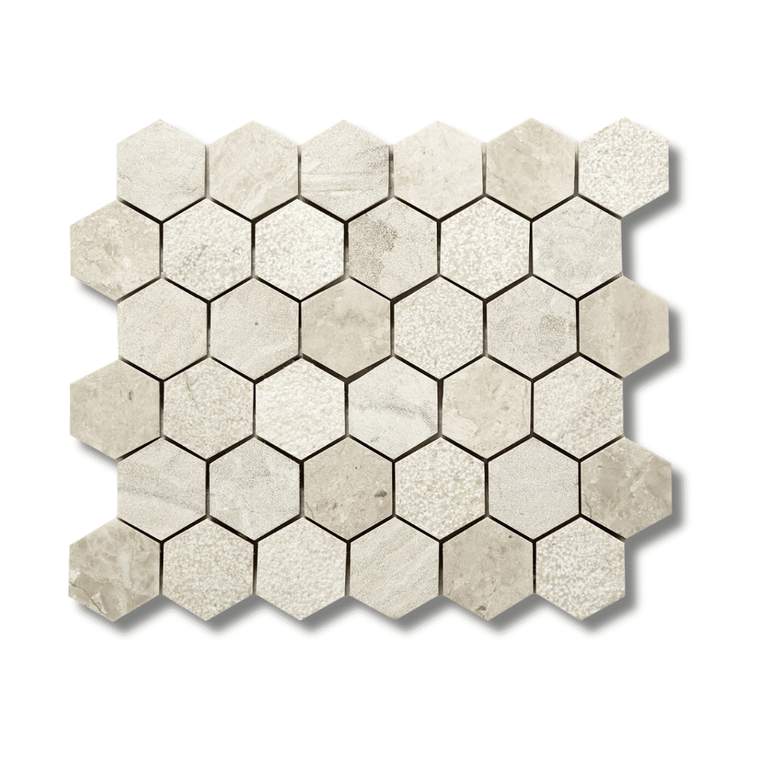 Vanilla Cream Mix Finish Marble Hexagon Mosaic Tiles