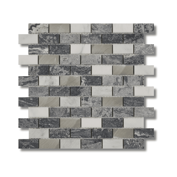 Castell Grey Stone & Metal Mix Brick Mosaic Tiles