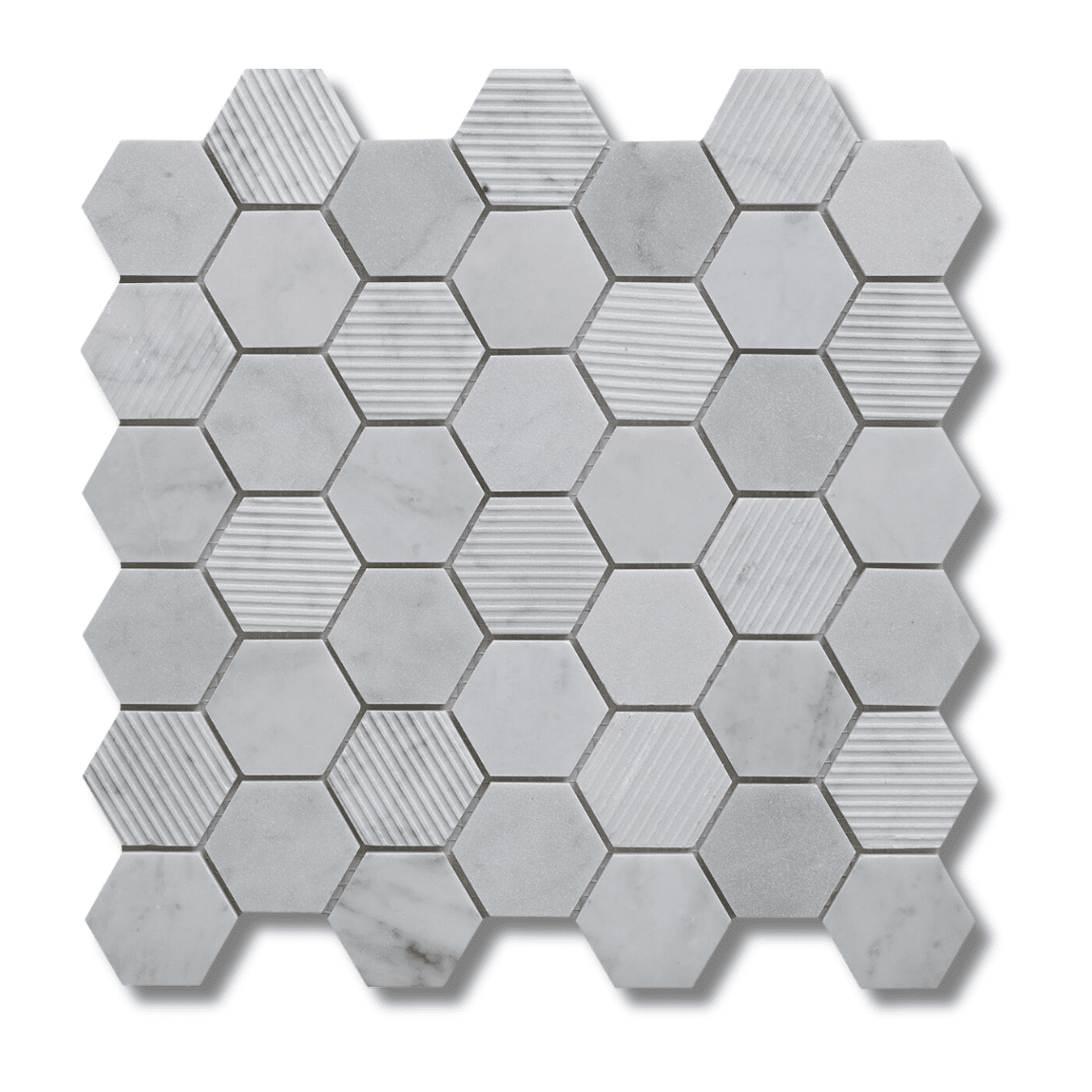 Fog Stone Hexagon Mixed Finish Marble Mosaic Tiles