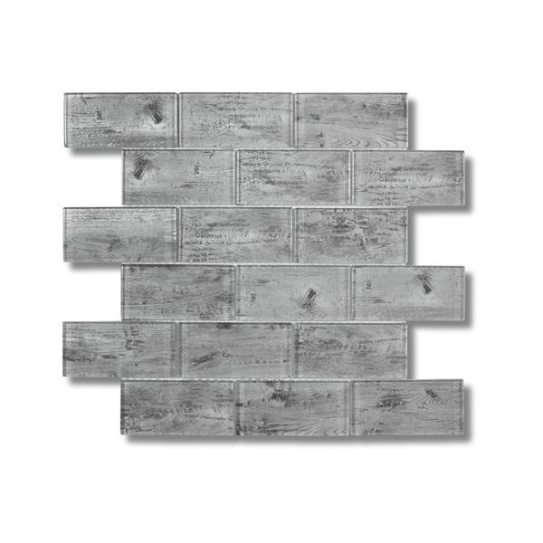 Horizon Silver Wood Effect Glass Brick Mosaic Tiles