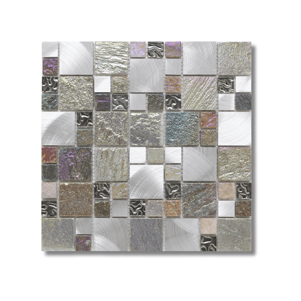 Iridescent Glass / Stone / Metal Mix Modular Mosaic Tiles