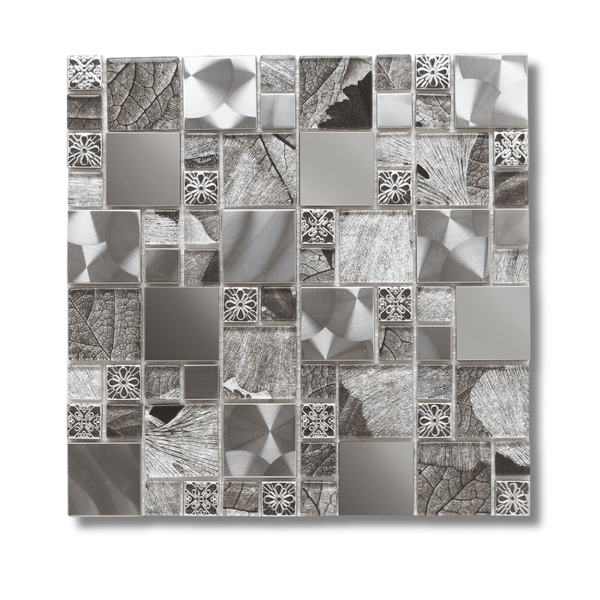 Saturn Silver Glass/Metal Mix Modular Mosaic Tiles