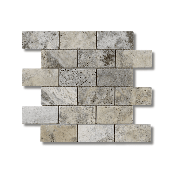 Silver Grey Travertine Brick Mosaic Tiles