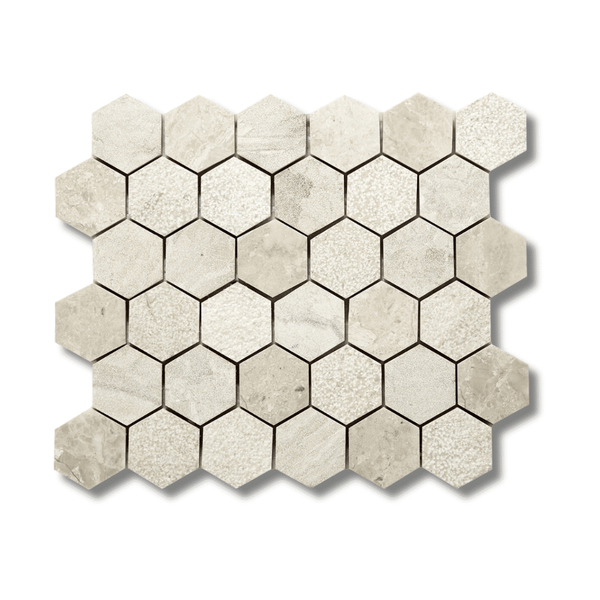 Vanilla Cream Mix Finish Marble Hexagon Mosaic Tiles